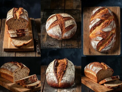 collage of photos with different types of bread AI generated