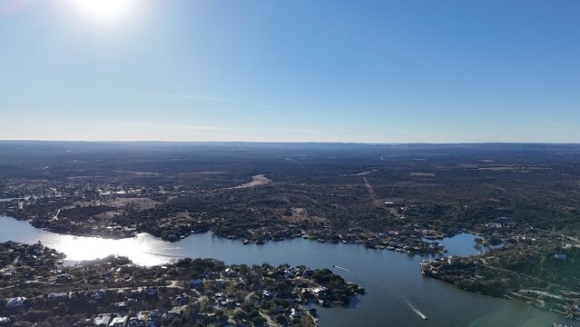 Aerial scenes of north Lake LBJ in the central Texas Hill Country