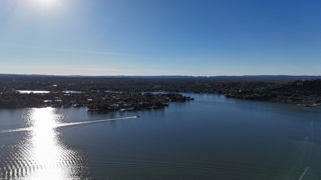 Aerial scenes of north Lake LBJ in the central Texas Hill Country