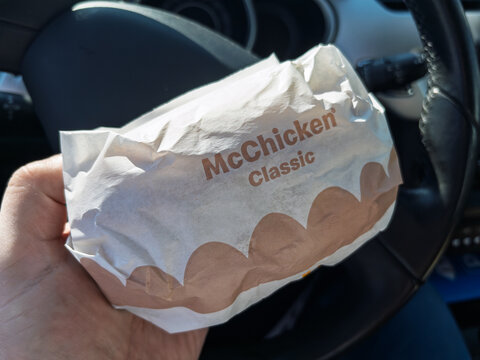 Classic McChicken Sandwich in Hand, Takeaway Style