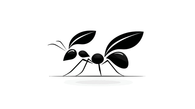 A stylized black ant logo with wings and shadow on white background