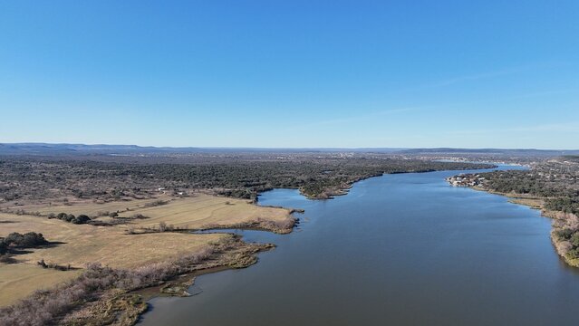 Aerial scenes of north Lake LBJ in the central Texas Hill Country
