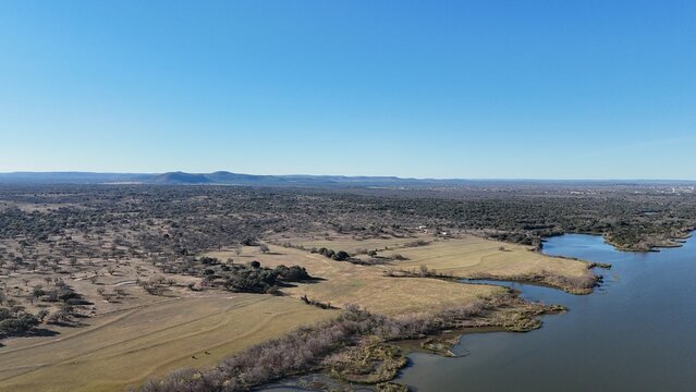 Aerial scenes of north Lake LBJ in the central Texas Hill Country