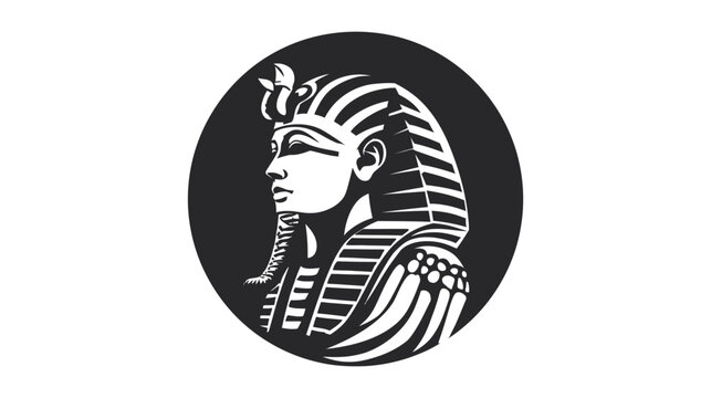 A silhouette illustration of a pharaoh, in profile, inside a black circle