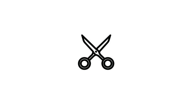A minimalist icon of scissors rendered in bold black lines against a stark white backdrop