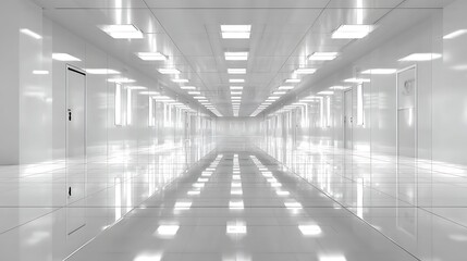 Fototapeta premium Bright Modern Corridor Clean White Hallway with Sleek Lighting