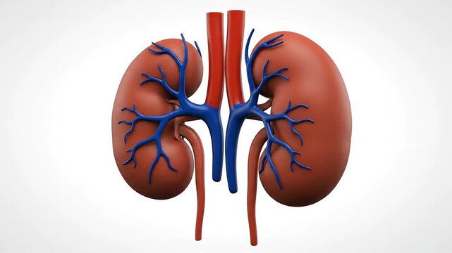 Human kidney with blood vessels and ureters