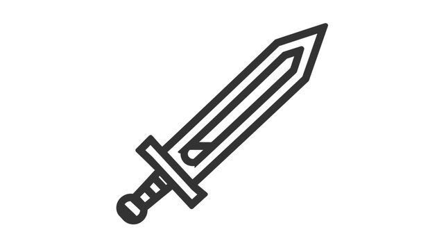 A stylized illustration of a medieval broadsword with a distinct double-edged blade and hilt