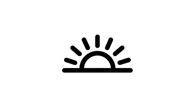 A simple, black line art illustration of the sun rising above a flat horizon