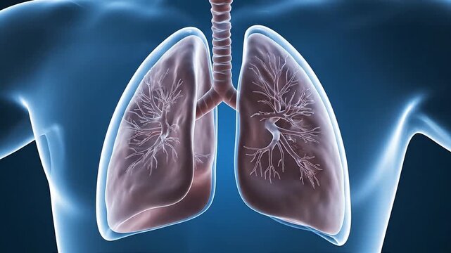 Human lungs with trachea and bronchi, medical illustration