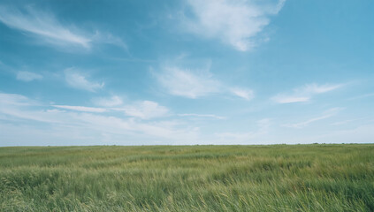 Obraz premium 日本の初夏を思わせる青空と緑の草地が広がる風景