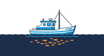 Fototapeta premium Blue and white fishing boat vessel.