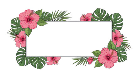 Tropical pink hibiscus flower border frame. © Dodol Creative Stock