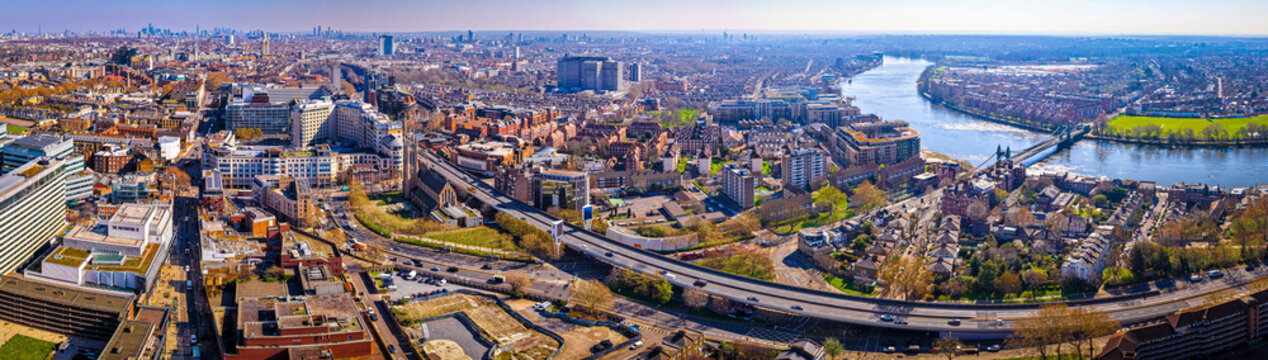 Aerial View of Hammersmith and A40 Road in West London England