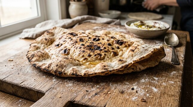 Fresh Handmade Laffa Flatbread with Charred Edges