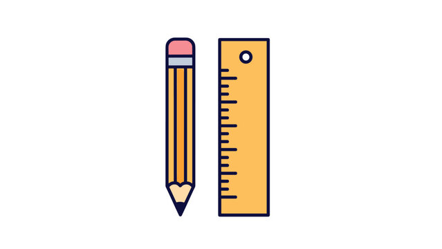 Vertical pencil and ruler side by side as basic stationery tools for students and architects in a clean color illustration.