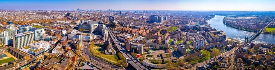 Fototapeta premium Aerial View of Hammersmith and A40 Road in West London England