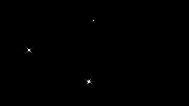 Sparkling stars shine animation on black background, fast glitter star motion, white cartoon flat vector doodles style, stars blinking sparkle, glowing twinkling glitter star effect. 4K