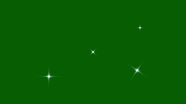 Sparkling stars shine animation on green screen background, fast glitter star motion, white cartoon flat vector doodles style, stars blinking sparkle, glowing twinkling glitter star effect. 4K