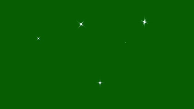 Twinkling stars animation, white cartoon blinking stars flat vector doodle sparkle glowing light, 2D shining twinkle effect on green screen background, smooth glitter motion effect. 4K