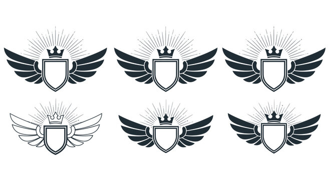 Wings Shield Crest Emblem Logo.