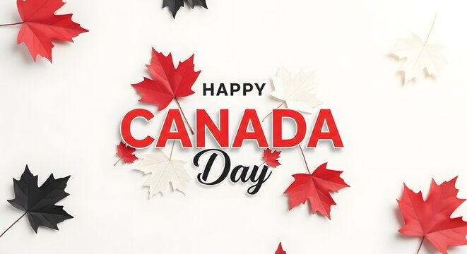 Happy canada day celebration with maple leaves and canadian flag colors