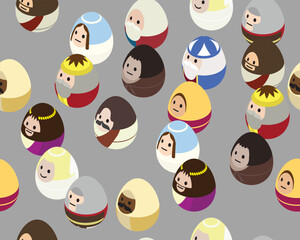 Naklejka premium Easter Egg Bible Characters Isometric Seamless Pattern Background Wallpaper