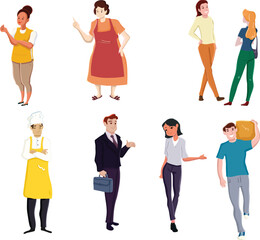 Fototapeta premium Flat vector illustration set of people representing different professions and occupations. Ideal for business, career, recruitment, teamwork and corporate content.