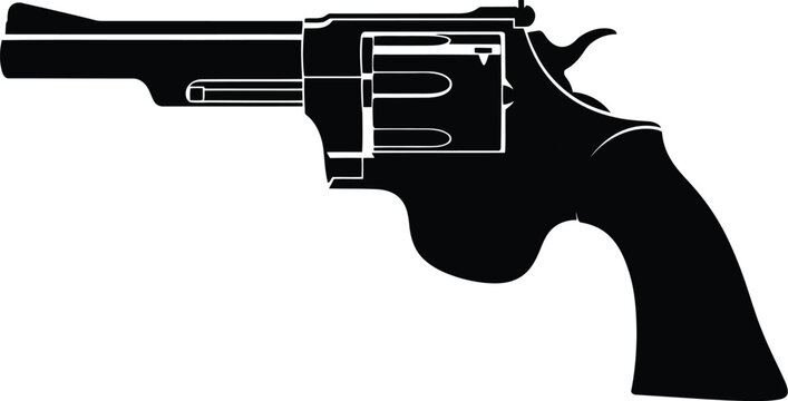 Revolver handgun pistol silhouette black on transparent background vintage weapon vector graphic