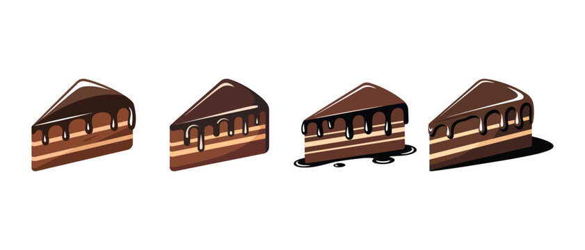 Slices of Decadent Chocolate Layer Cake with Chocolate Drizzle.