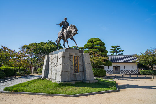 Statue of Samurai Lord Todo Takatora at Imabari Castle, Ehime, Japan &ndash; Historic Monument