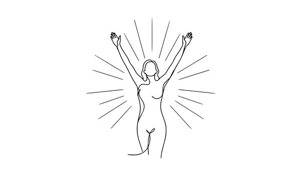 A minimalist vector illustration of a woman with her arms raised in joy
