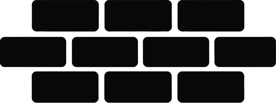 Modern brick wall silhouette with rounded corners, seamless pattern black background texture, architectural element vector
