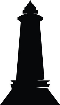 Silhouette of monument obelisk against transparent grid background