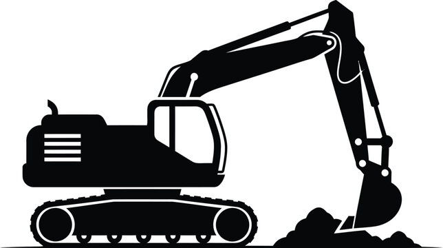 Black silhouette of an excavator digging a pile of dirt