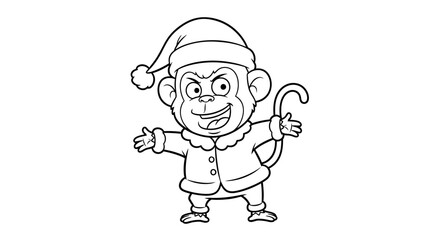 Fototapeta premium Monkey in Santa Hat and Coat.