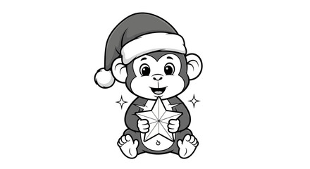 Obraz premium Monkey Wearing Santa Hat Holding Star 2.