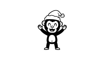 Fototapeta premium Monkey wearing Santa hat playing 2.