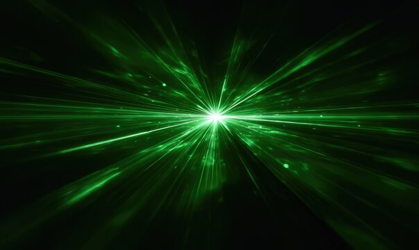 Green explosion of light with radiating beams against a dark backdrop