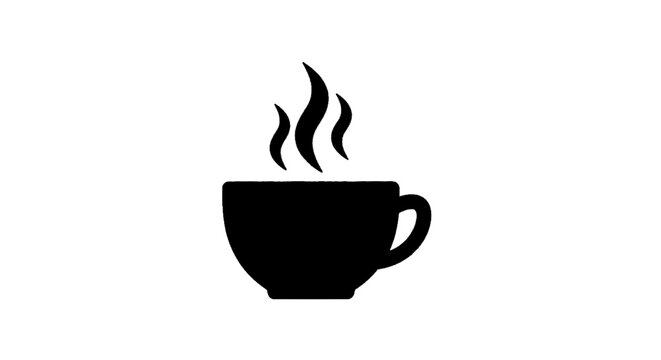 Vector illustration of black silhouette of a hot coffee cup with steam