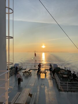 Sunset Over Ocean from Ferry Deck in Bod&oslash;, Norway