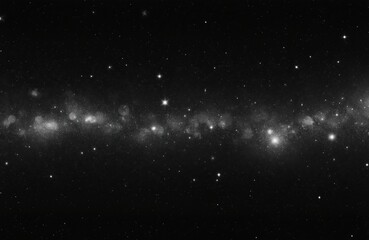 Fototapeta premium Monochrome night sky with bright stars and nebulae visible. Cosmic background for science, travel, or fantasy themes. Subtle light effects create an elegant, infinite space feel.