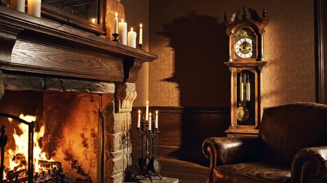 Warm cozy living room with fireplace.