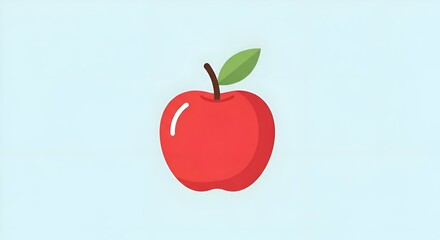 Fototapeta premium Vibrant Red Apple with Green Leaf on Light Blue Background
