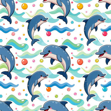 Playful Cartoon Dolphins Pattern