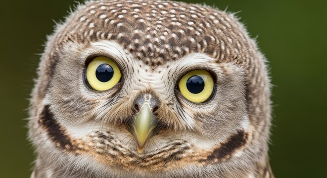 Intelligent Pearl Spotted Owlet's Wide Yellow Eyes Staring Forward in Nature