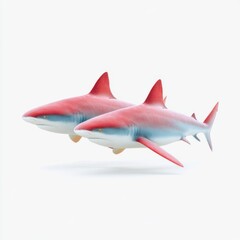 Fototapeta premium Two Colorful Cartoon Sharks Swimming Together in a Playful Underwater Scene