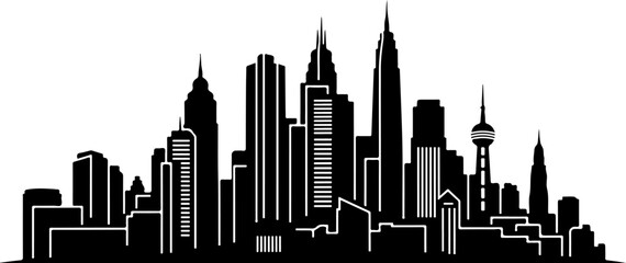 Naklejka premium Black city skyline vector illustration, urban landscape silhouette