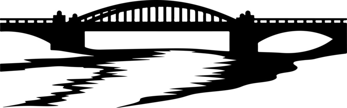 Black silhouette of a bridge over water, vector illustration