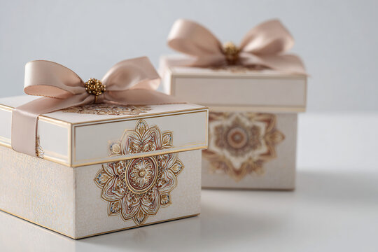 Elegant gift boxes with ribbon